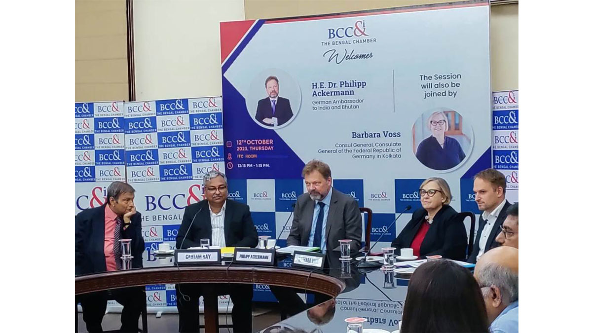 (From L-R) Mr. Gautam Ray, President, BCC&I, H.E. Dr Philipp Ackermann, German Ambassador to India and Bhutan, Ms. Barbara Voss, Consul General of Germany in Kolkata, and Mr. Johannes Hoeber, Cultural Head, Embassy of Germany during the interactive session.