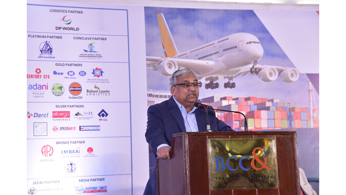 Smt. Vandana Yadav, IAS, Principal Secretary of the Department of Industry, Commerce, and Enterprises, Government of West Bengal, the Chief Guest, while Shri Rathendra Raman, IRTS, Chairman of Syama Prasad Mookerjee Port, the Guest of Honour addressed the Inaugural session of the 13th edition of the Annual Shipping and Logistics Conclave 2024, in presence of Mr. Gautam Ray, President of BCC&I; Mr. Debashis Dutta, Chairperson of the Shipping and Logistics Committee, BCC&I and Capt. S. B. Mazumder, Executive Director of Seahorse Ship Agencies Pvt. Ltd. on Friday, 15th March 2024, at the W M Hall, The Chamber premises.