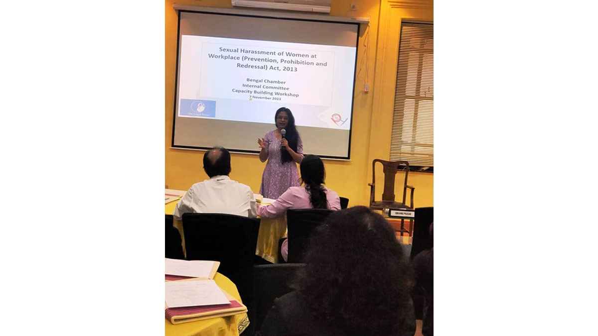 The trainer of the workshop - Advocate Shivangi Prasad, Legal Consultant & Author, Trainer & External Member, Founder, The Legal Swan,  POSH at Work & Respekt, Cisgender Heterosexual Ally.