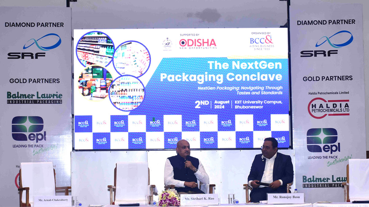 Mr. Shrihari K. Rao, President - AMESA Region, EPL Ltd.  in discussion with Mr. Ronojoy Basu, Chairman, The Next Gen Packaging Committee, BCC&I & Area Sales Manager, Middle East & South East Asia, Emerson + Renwick Group during the Fireside Chat on “New Age Packaging & Printing: Technology, Trends, Design and Cross Border Standards”