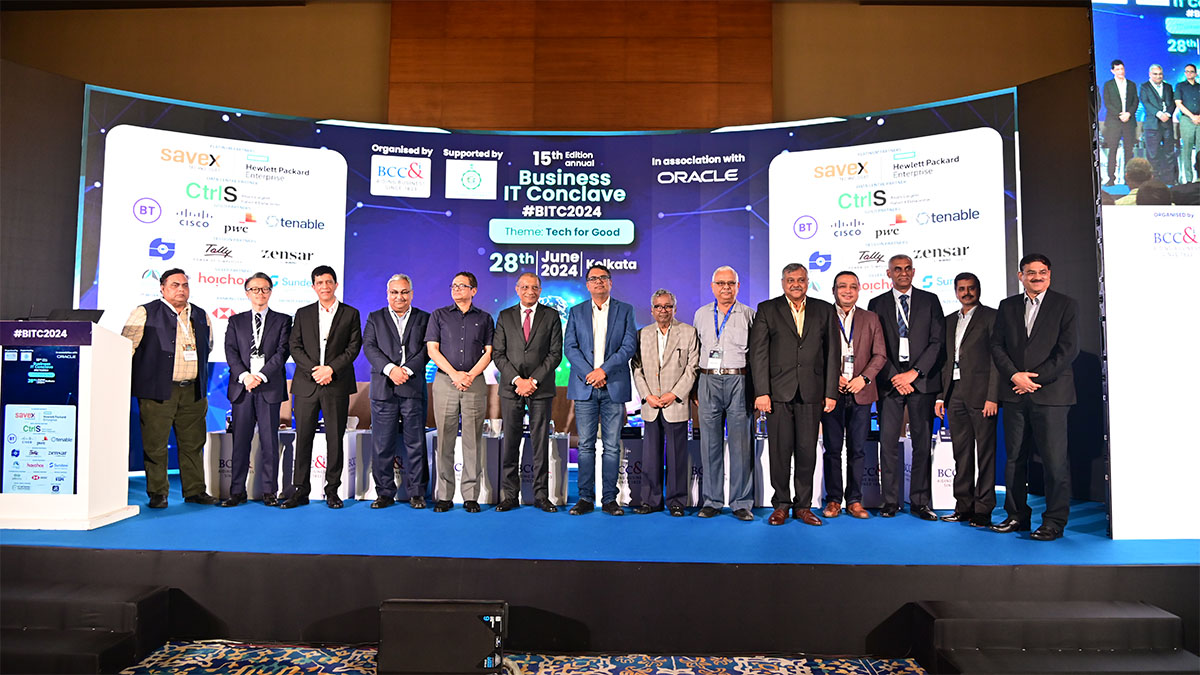 Opening Panel of 15th Edition of BITC 2024 (Left to Right): Dr. Chiranjib Bhattacharya, Chairperson, IT Entrepreneurs and eCommerce Committee, BCC&I; Co-Chairperson, IT Committee, BCC&I and Chief Executive Officer & Director, Wizertech Informatics Pvt. Ltd., Mr. Takashi SUZUKI, Chief Director General, JETRO New Delhi, Mr. Rajesh Dhar, Senior Director, Sales Head-Industry Verticals, HPE India, Mr. Gautam Ray, President, BCC&I and President - Corporate, RPSG Group, Shri Rajeev Kumar, IPS, Additional Chief Secretary, Department of Information Technology & Electronics, Government of West Bengal, Mr. Arnab Basu, President Designate and Chairperson, IT Committee, BCC&I and Advisory Leader, PricewaterhouseCoopers Pvt Ltd, Mr. Ravindra Chamaria, Group Chairman, Infinity Infotech Parks Limited, Mr. Amit Singh, Senior Vice President, CtrlS Datacenters Ltd, Mr. Vinod Karumampoyil, Director - Digital Transformation Office, CISCO, Mr. Gopala Ramanan, Vice President & JAPAC Controller, Oracle India