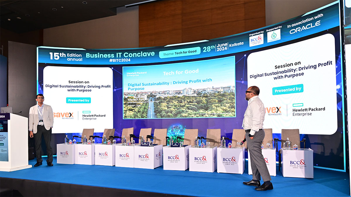 Session on Digital Sustainability: Driving Profit with Purpose, presented by HPE and Savex featuring (L to R) Mr. Manish Ranjan, ESG Practitioner, India Geo Sustainability SWAT lead, Hewlett Packard Enterprise and Mr. Partha Dasgupta, DGM Sales & Operations, Savex Technologies