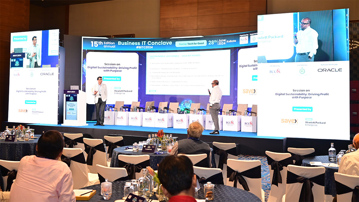 Session on Digital Sustainability: Driving Profit with Purpose, presented by HPE and Savex featuring (L to R) Mr. Manish Ranjan, ESG Practitioner, India Geo Sustainability SWAT lead, Hewlett Packard Enterprise and Mr. Partha Dasgupta, DGM Sales & Operations, Savex Technologies