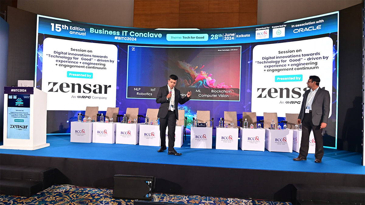 Session on Digital innovations towards “Technology for Good” - driven by experience + engineering + engagement continuum presented by Zensar Technologies featuring (L to R) Mr. Kaushik Chatterjee, Global Delivery Head – BFSI, Healthcare & Lifesciences, Zensar Technologies Ltd.