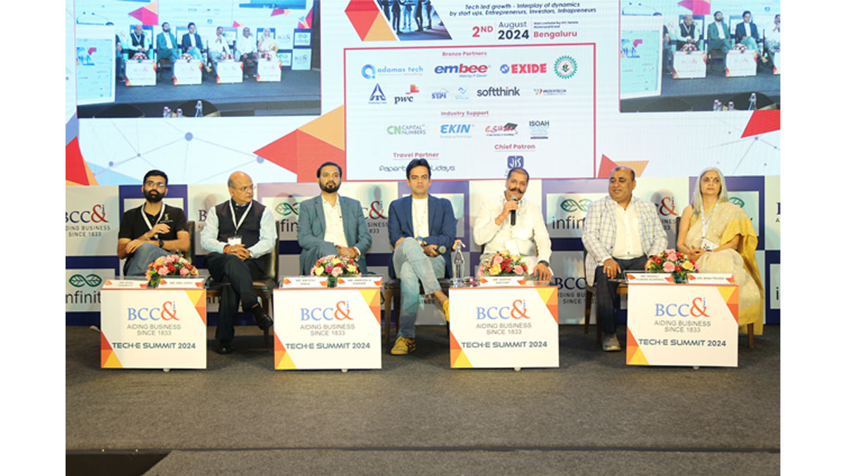 L-R: Mr. Sunil Cavale S, Investment Manager, Speciale Invest; Mr. Anil Joshi, Managing Partner, Unicorn India Ventures; Mr. Amitesh Sinha, Head- Corporate Venture capital & Vedanta Sparks Initiative, Vedanta Limited; Mr. Anirudh A Damani, Managing Partner, Artha Venture Fund; Mr. Deepak Daftari, Mentor, WEBEL- BCC&I Tech Incubation Centre and Director & CEO, DD Web Vision Pvt. Ltd.(Session Moderator); Mr. Manoj Kumar Agarwal, Co- Founder & Managing Partner, SEAFUND; Ms. Bina Trivedi, Partner, The Investment Trust of India. 