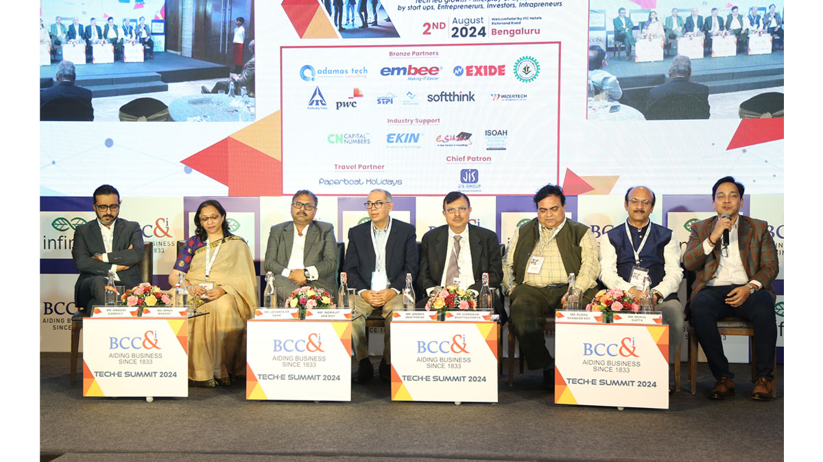 L-R: Mr Himadri Ganguly , Partner-Data & Analytics | GCC/GIC Market Segment, PwC India , Bengaluru; Ms. Minal Bhagat, Director, Ensonic Computech Pvt Ltd.; Mr. Jayanta Kr. Saha, Founder and CEO, Softthink Intelligent Solutions Pvt. Ltd.; Mr. Indrajit Deb Roy, Co-Founder, DevAid Services; Chartered accountant (India),Chartered Global Management accountant (UK)and Chairman of Regional Engagement Group of Middle East and Asia of AICPA(USA); Mr. Aninda Chatterjee, Co-Chairperson, IT Entrepreneurs and eCommerce National Committee, BCC&I and VP (Finance) & CFO, mjunction services limited, (TATA & SAIL joint Venture Company) (Session Moderator); Dr. Chiranjib Bhattacharya, Chairperson, IT Entrepreneurs and eCommerce Committee, BCC&I; Co-Chairperson, IT Committee, BCC&I and Chief Executive Officer & Director, Wizertech Informatics Pvt. Ltd (Session Moderator); Mr. Rudra Shankar Roy, Industry Thought Leader, Strategist, Global SME for Process Consulting & Supply Chain, Academic Ambassador and Social Entrepreneur and Honorary Mentor for Webel-BCC&I Tech Incubation Centre; Mr. Mukul Gupta¸ CEO, Capital Numbers