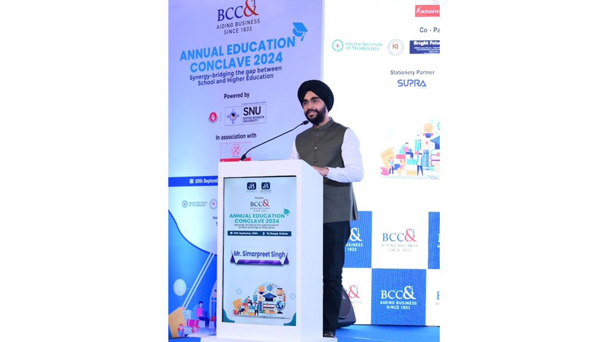 Mr. Simarpreet Singh, Co- Chairperson, Education Committee, The Bengal Chamber and Director, JIS Group setting the context of The Bengal Chamber Annual Education Conclave 2024