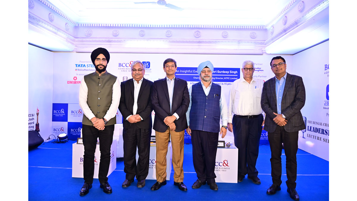 From L to R Mr. Simarpreet Singh, Director, JIS Group, Mr. Gautam Ray, President, BCC&I & President Corporate RPSG Group, Shri Gurdeep Singh, Chairman and Managing Director NTPC Limited, Mr. Taranjit Singh, Managing Director, JIS Group and Chief Patron, BCC&I, Mr. Anoop Hoon, Chairperson, Marketing and Brand Committee, BCC&I and Mr. Arnab Basu, President Designate, BCC&I, and Advisory Leader, PwC India