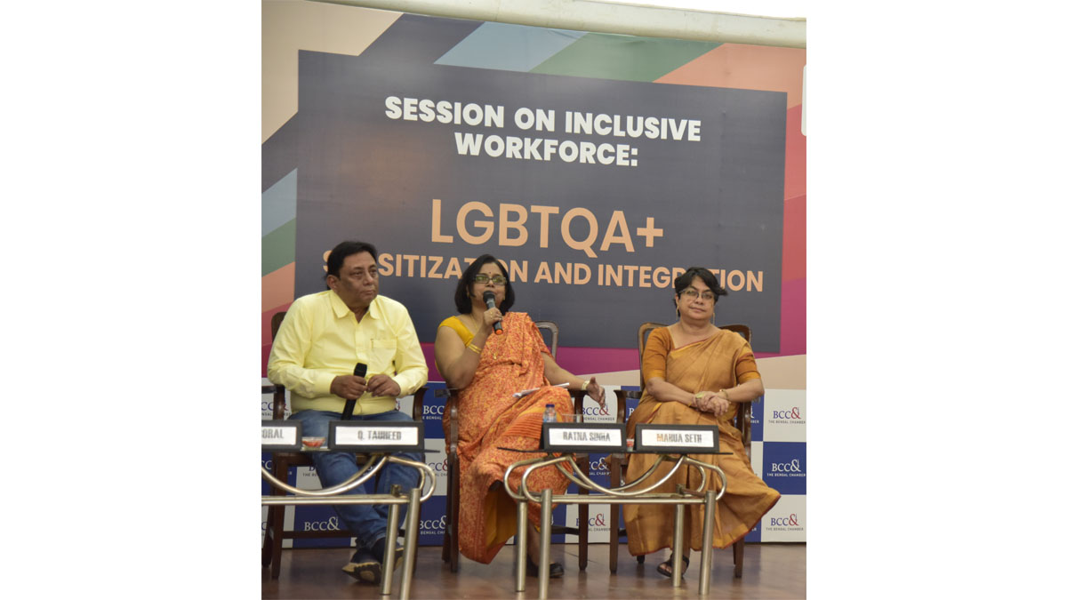 Session on Creating an Inclusive Hiring Process (From L-R)  Mr. Q Tauheed, Chief HRBP OMQ, Tata Steel Ltd.; Dr. Ratna Sinha, Mentor, Wellness and Communities Committee, BCC&I (Moderator) and Ms. Mahua Seth, Founder, The Rainbow Room Kolkata.