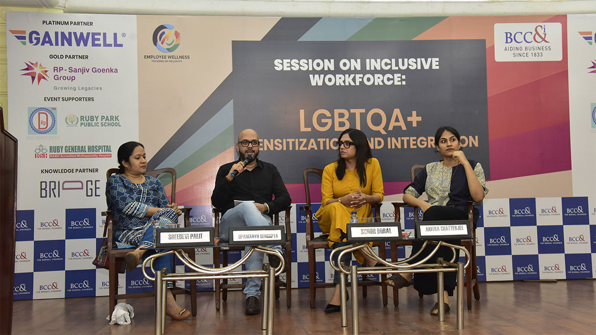 Session on Understanding the Success Factors and Measuring Impact (From L-R)  Ms. Sreedevi Palit, Head, Global Diversity and Inclusion, India, Cognizant Technology Solutions; Mr. Upamanyu Sengupta, Manager, Communication CoE-Learning and Development, One of the Consulting Firm, Kolkata (Moderator) Ms. Sohini Boral, Junior Associate, Tata Steel Ltd. and Ms. Aritra Chatterjee, Senior Applied Behavior Science Consultant, AtomEI